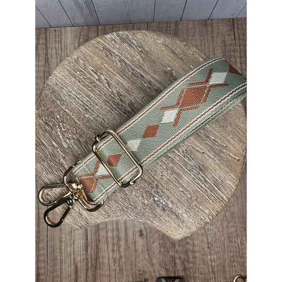 Wide Crossbody Strap Guitar Strap Argyle Green Tan Boho Bag Strap FAST SHIP - Picture 5 of 5